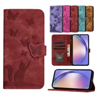 Leather Case For Samsung Galaxy A04S A04 A13 A52 A52S A32 A22 A12 A21S A51 A71 Cute Cat Butterfly Retro Leather Flip Phone Wallet Case Cover