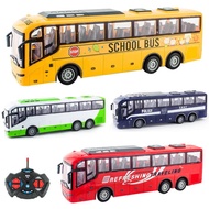 RC School Bus Car Gift with Light Remote Control Bus 4CH Electric Simulation Cars Tour Bus Model Toy