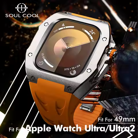Soul Cool Titanium Case for Apple Watch Ultra 2/3 49mm, iWatch Modification Mod Kit, Fluororubber St
