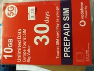 Vodafone 歐洲旅遊SIM卡 10GB 30天