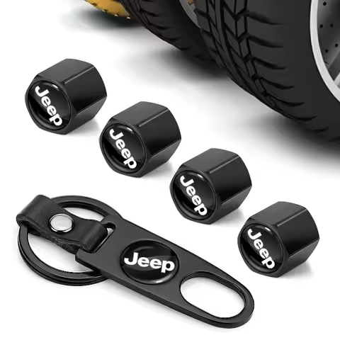 Car Wheel Tire Valve Stems Cap With Keychain Keyring Badge For Jeep Cherokee XJ SRT Renegade Compass
