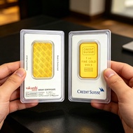 new 1 OZ Gold CREDIT SUISSE Bar 24ct Gold Plated Layered Bullion Bar Transparent Acrylic Sealed Pack