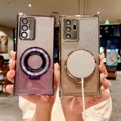 Note20ultra Plating Magnetic Holder Case For Samsung Galaxy Note 20 Ultra 10 Note20 Note10 Plus Sili