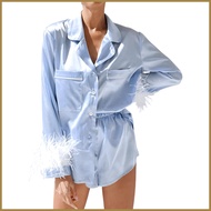 Women's Pajamas Set Button Down Long Sleeve Sleepwear Long Sleeve Satin Pajamas Shorts Set Pajama Set for Women phdph