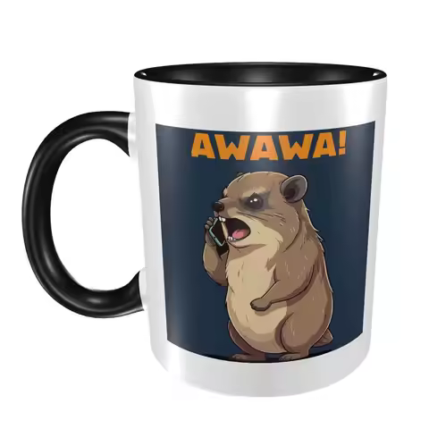 Rock Hyrax Awawa On Phone Groundhog Dassi Mug Funny Ceramic Coffee Cups Tea Mugs Milk Cup Drinkware 