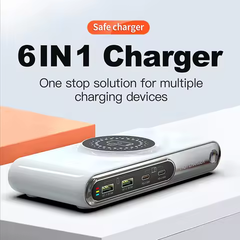 5-in-1 USB C Charger Station with LED Colour Nighting 72W 4-Ports Magnetic Wireless Charging Station