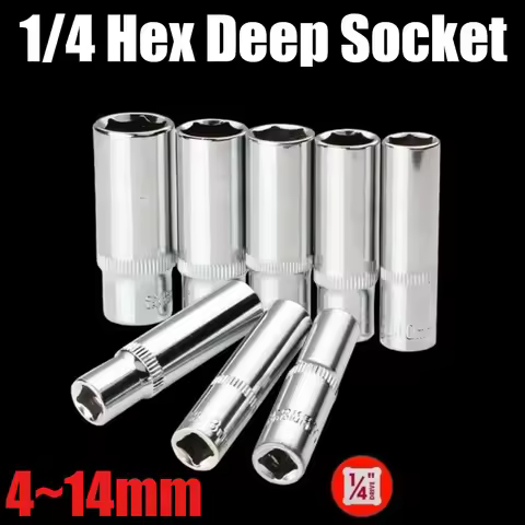 1/4inch Drive Cr-V 6-Point Deep Socket 4 5 5.5 6 7 8 9 11 12 13 14mm Automotive Repairing Tools Ratc