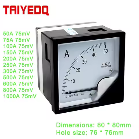 DC Meter 6C2-A Analog Panel Ammeter AMP Ampere Current Meter Gauge Amperemeter 30A 50A 75A 100A 200A