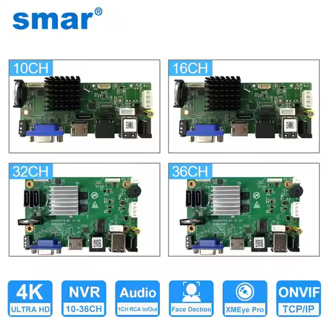 Smar 4K NVR Board 9/10/16/32/36CH H.265+ Network Video Recorder For 1080P 5MP 8MP IP Camera Support 