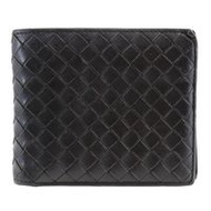 二手 Bottega Veneta Intrecciato 雙折皮夾 193642-V4651，義大利製造，小牛皮，深棕色，開口，男士