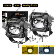 (Dikirim Dari Jakarta) 2PC Lampu Tembak Laser D2 Led 50 Watt 12-85V 2 Warna Putih Kuning Superbrigh