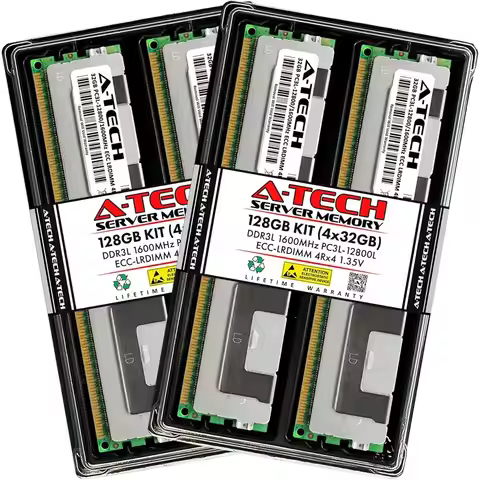 128GB Kit (4x32GB) DDR3/DDR3L 1600MHz PC3L-12800L ECC LRDIMM 4Rx4 Quad Rank 1.35V Load Reduced DIMM 