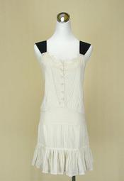 貞新二手衣 COTTON 專櫃 米白雕花圓領無袖蕾絲棉質洋裝F號(76929)
