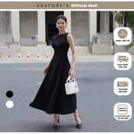 [BBSTORE'S] Sleeveless Round Neck Pleated Chest Long Office Swing Dress - D4391B