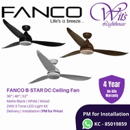 ★4 Year Warranty★ Ceiling Fan - FANCO B-STAR, DC Motor, 3 Tone LED Light Kit and Remote Control (Black / White / Wood)