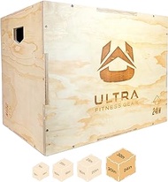 Ultra Fitness Gear Plyo Box - Wooden 3-in-1 Plyometric Jump Box for Training - Squat, Step Up, Box Jumps &amp; More - Workout Box Size in S, M, L &amp; XL - Home Gym Exercise Equipment