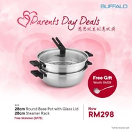 BUFFALO 28cm Stainless Steel Pot Set [Free Skimmer]