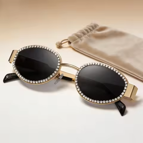 Retro Oval Sunglasses Diamond Sunglasses Anti-UV Glasses Fashion Sunglasses