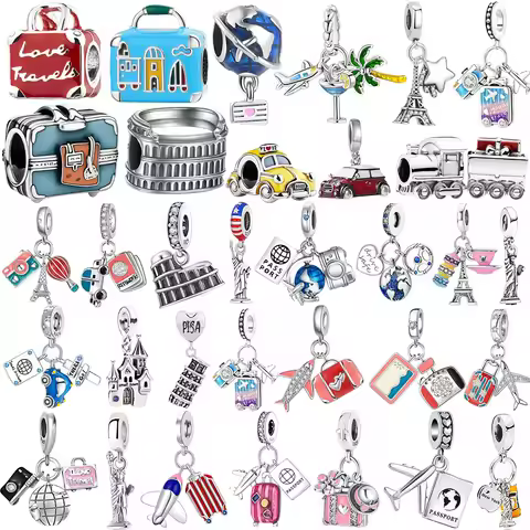 New 925 Silver Travel Passport Rome Paris Italy Plane Dangle Charms Beads Fit Original Bracelet Neck