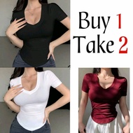 V neck top for women fitted t shirt for women doublue lining v neck top