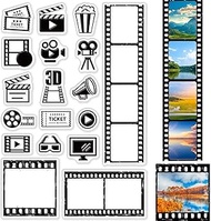 CRASPIRE Movie Clear Stamps Movie Icons Tape 3D Glasses Video Transparent Silicone Stamp Rubber Stam