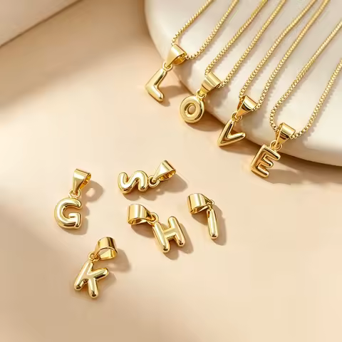 Mini Bubble Letter Necklace Women Fashion Minimalist Jewelry Name Necklace Alphabet Initial Pendant 
