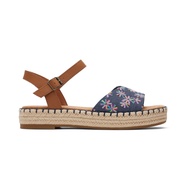 TOMS รองเท้าแตะลำลองผู้หญิง รุ่น Abby Navy Multi Embroidered Floral Leather (CC) รองเท้าลิขสิทธิ์แท้