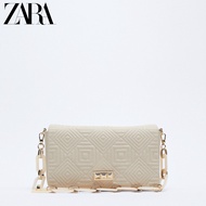 ZARA ใหม่ กระเป๋าสตรี กระเป๋าสะพายโซ่ลูกปัด กระเป๋าสะพายข้างรักแร้ Light beige