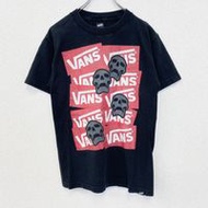 古著 Vans 短袖標誌印花 T 卹，帶骷髏印花，休閒，黑色圓領，S 碼，春夏裝
