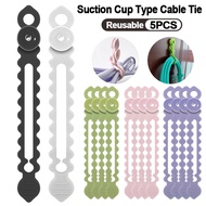 1/5Pcs Multifunctional Charging Data Line Clip / Earphone Wire Cord Straps Organizer / Elastic Silicone Cable Winders Strap with Suction Cup / Candy Colors Reusable Cable Ties