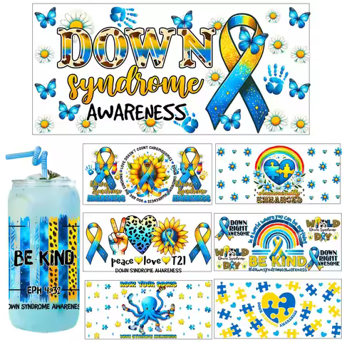 Down syndrome AWARENESS Style UV DTF Transfer Sticker DIY Decals 3D transfers uvdtf stickers 16oz uv