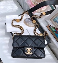 Chanel  17cf  金幣包 荔枝皮黑金