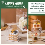 Mica box with handle 16x16x16 cm, 13x13 x height 13 - Transparent Mica box for cakes with handle and