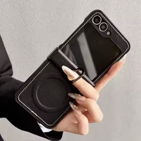 Vintage Leather Lichee Pattern Cases for Samsung Galax Z Flip 7 6 5 4 3 Magnetic Hinge Stand Shockpr