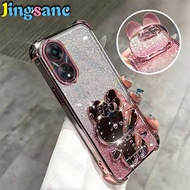 Jingsanc เคสเคสป้องกันแวววาวเข้ากันได้กับ A78 OPPO 5GPhone กระจกกระต่ายขายึดสี่มุม A59-4ฝาหลังกันตก