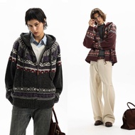 【羊毛混紡】Unvesno(UN)費爾島復古提花保暖20%羊毛針織開衫毛衣