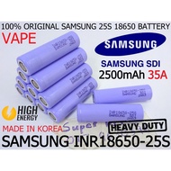 Samsung INR 18650 25S 3.7V 4.2V 2500mAh Rechargeable Li-ion High Drain Vape Battery 35A VTC6 power t