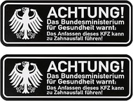 Funny Car Sticker "Achtung! Anfassen führt zu Zahnausfall!", Pack of 2, 10 x 3.5 cm, Self-Adhesive F