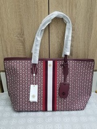 全新 Tory Burch Gemini Link Canvas Tote Bag Burgundy