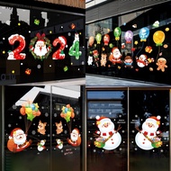 Flym 2024 Merry Christmas Window Sticker Snowflake Santa Claus Elk Xmas Wall Sticker Christmas Decorations New Year Gift EN