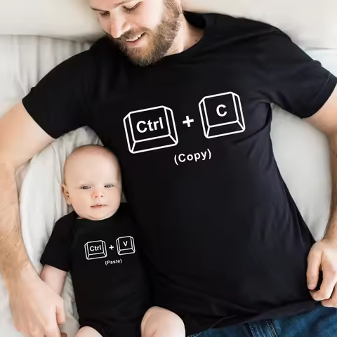 New Copy Paste Family Matching Shirts Look Father and Baby Tshirts Ctrl C Ctrl V Print Daddy Daughte