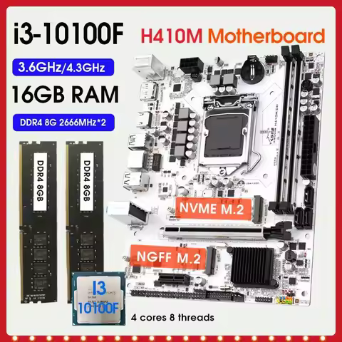 H410M-DH Motherboard LGA 1200 Kit with I3 10100F 10 gen CPU And DDR4 2666MHz RMA 16GB( 2*8GB) Mother