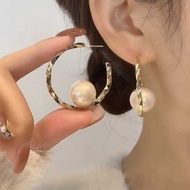 Twisted Large Hoop Pearl Earrings Large Plain Hoop Earrings Modified Face Shape Large Hoop Earrings 