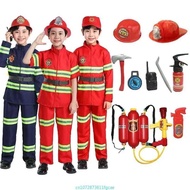 Children Firefighter Uniform Sam Fireman Cosplay Costume Kids Work Clothing Suit Props Boy Girl