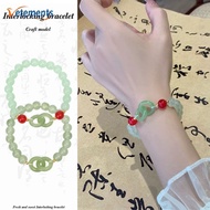 Chinese Style Imitation Jade Glass Beaded Bracelet - Double Ring Safety Buckle Bangle - Women Girl's