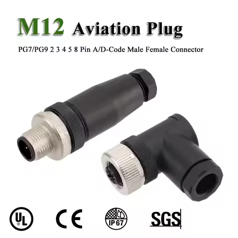 Waterproof M12 2 3 4 5 8 Pin Aviation Plug A/D-Code Male Female Connectors IP67 M12 PG7/PG9 Shielded