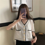 ONEFASHIONMALL Cardigan Blouse Wanita Baju Rajut Outer Panjang Pendek V-Neck Korean Style SL007