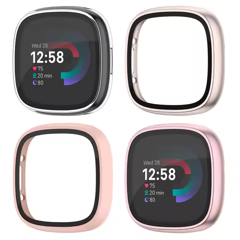 Tempered Screen Protector PC Case For Fitbit Versa 4/Sense 2 Cover All-Around Full Cover Bumper For 