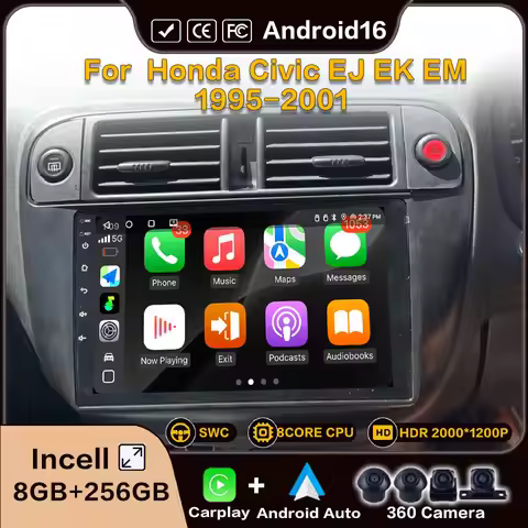 Android 16 For Honda Civic EJ EK EM 1995-2001 Carplay Wireless Multimedia Android Auto Car Radio Vid