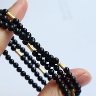 天然和田玉 /和闐玉原礦墨玉 純銀圓管設計多圈手串項鍊s